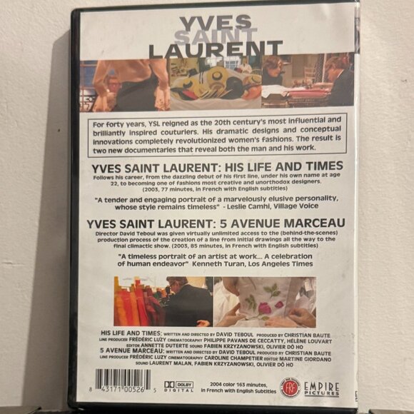 Yves St. Laurent, DVD,"His life and Times" &"5 Avenue Marceau",New,Sealed - Picture 2 of 4